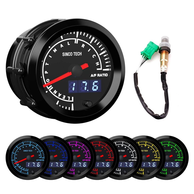 SINCO TECH 52mm Afr Gauge Car Meter Digital Display Pointer 7 Colors Backlight 12V Universal with Narrow Oxygen Kit…… (A/F Meter) - Image 1
